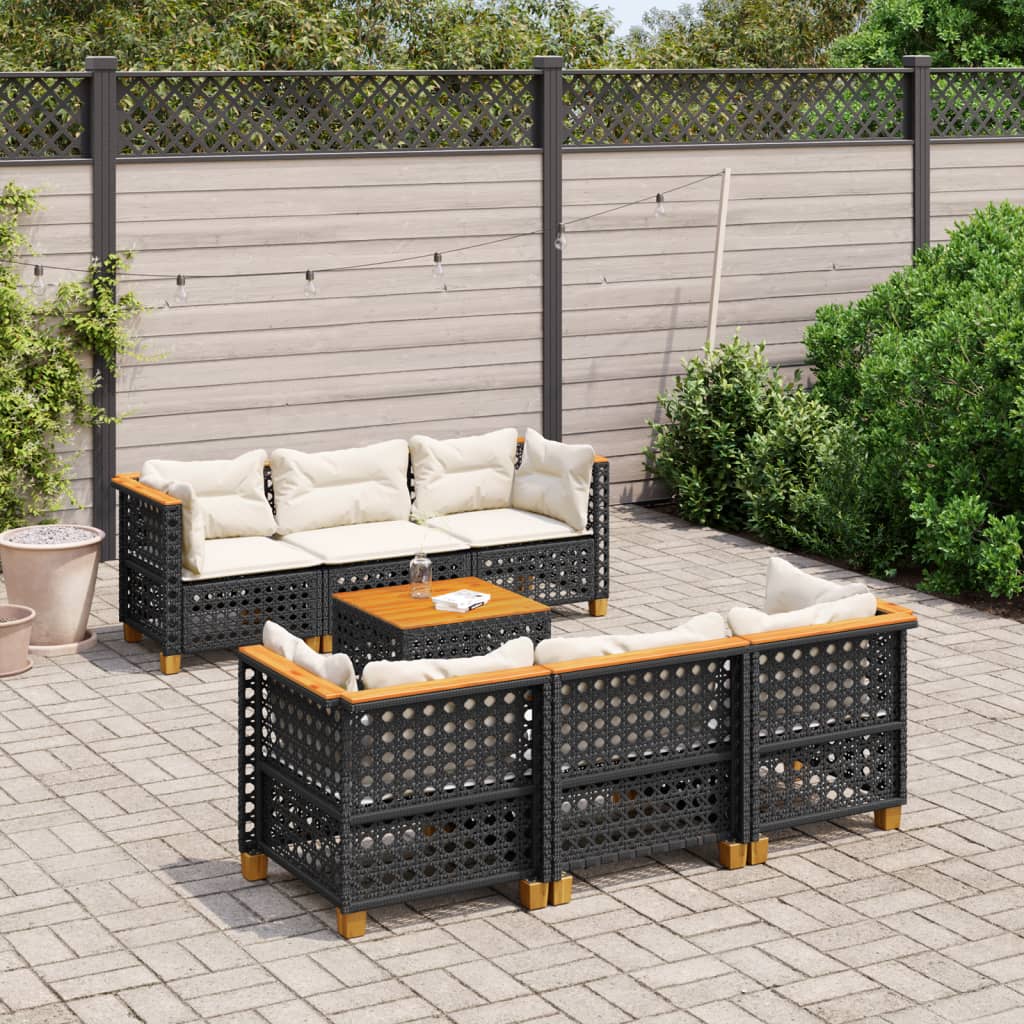 vidaXL 7-Piece Lounge Set with Cushions Poly Rattan Black