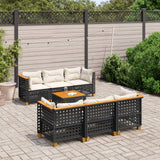 vidaXL 7-Piece Lounge Set with Cushions Poly Rattan Black