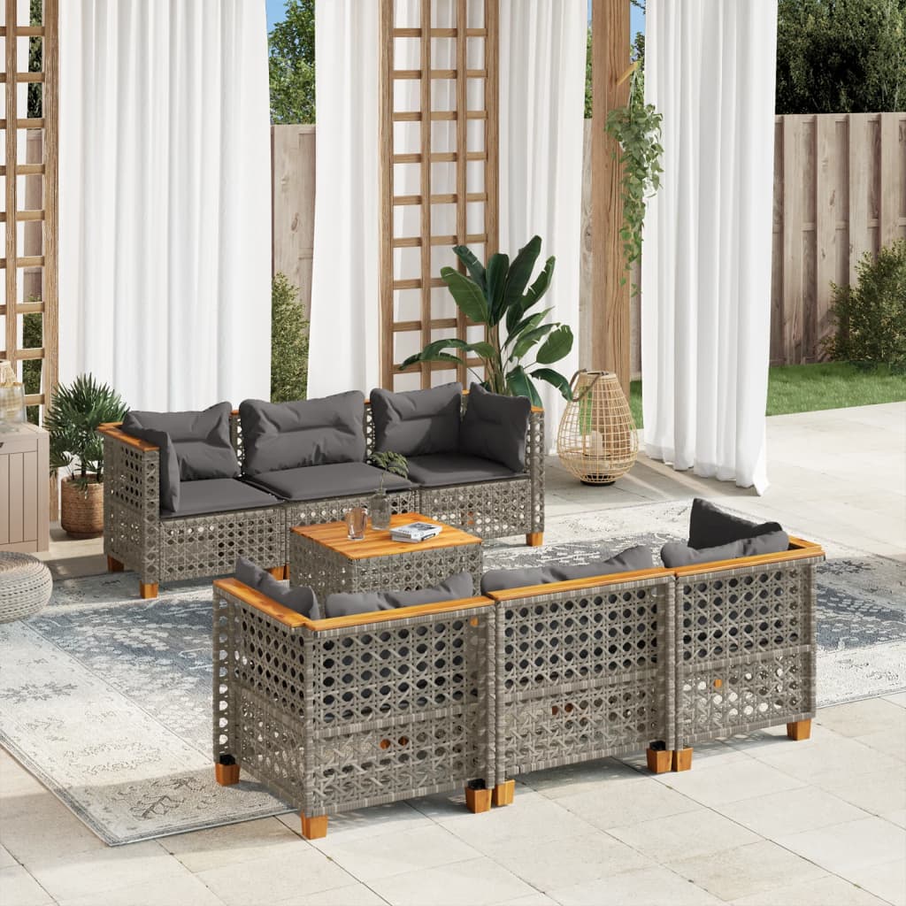 vidaXL 7-Piece Lounge Set with Cushions Poly Rattan Black