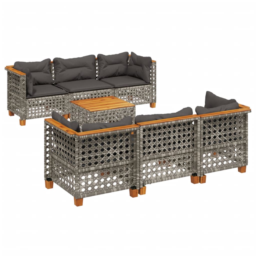 vidaXL 7-Piece Lounge Set with Cushions Poly Rattan Black
