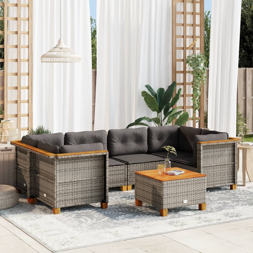 vidaXL 7-delige Loungeset met kussens poly rattan zwart