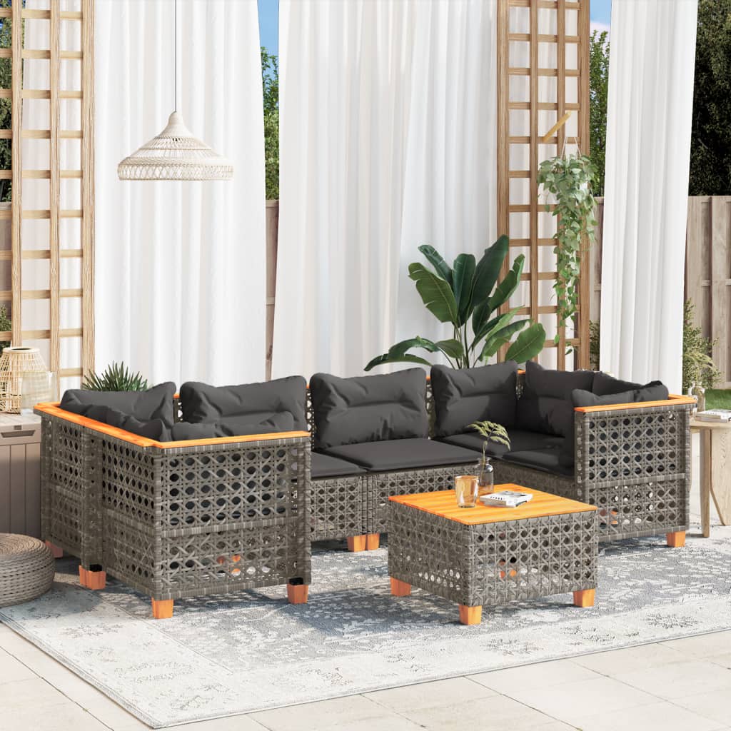 vidaXL 7-delige Loungeset met kussens poly rattan zwart