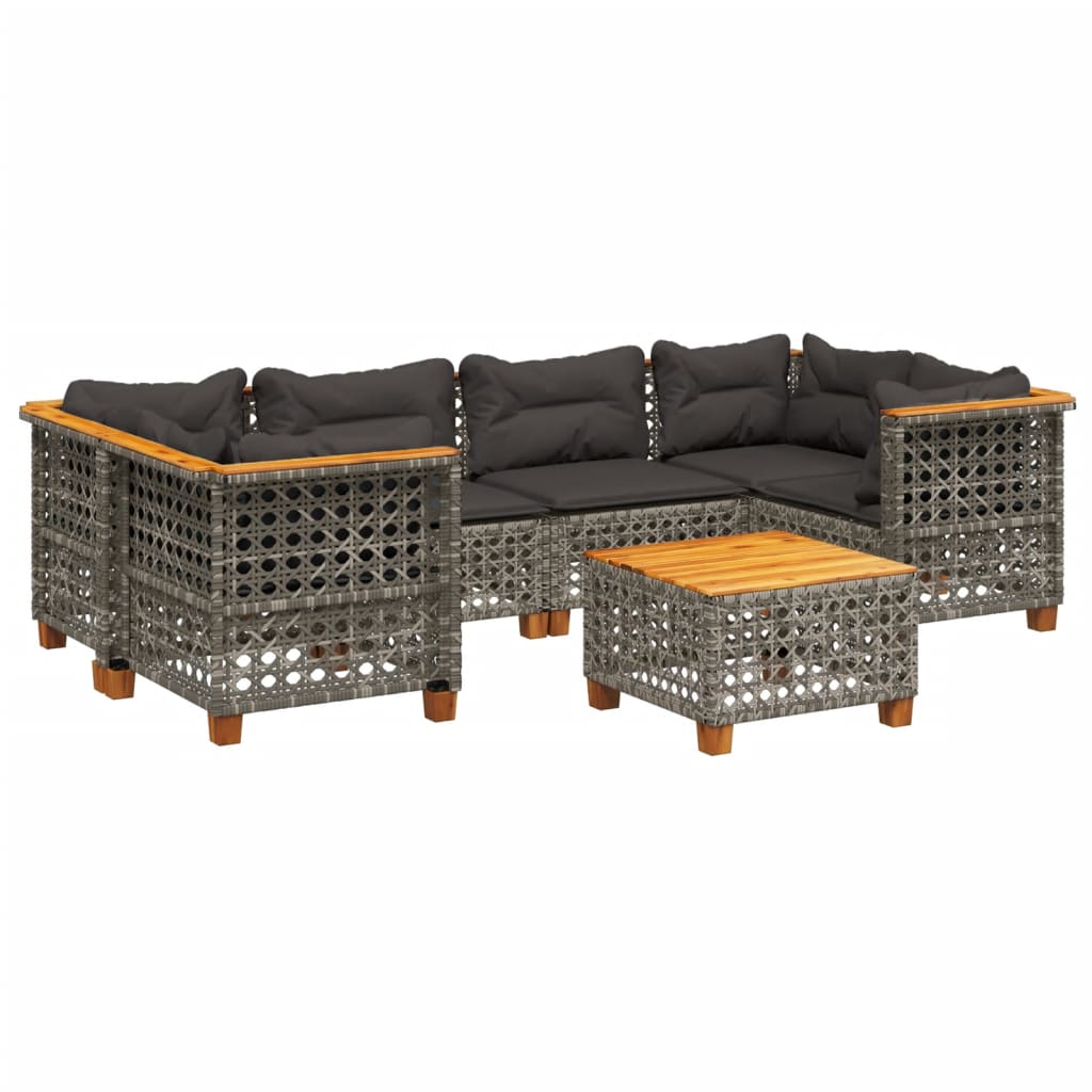 vidaXL 7-delige Loungeset met kussens poly rattan zwart