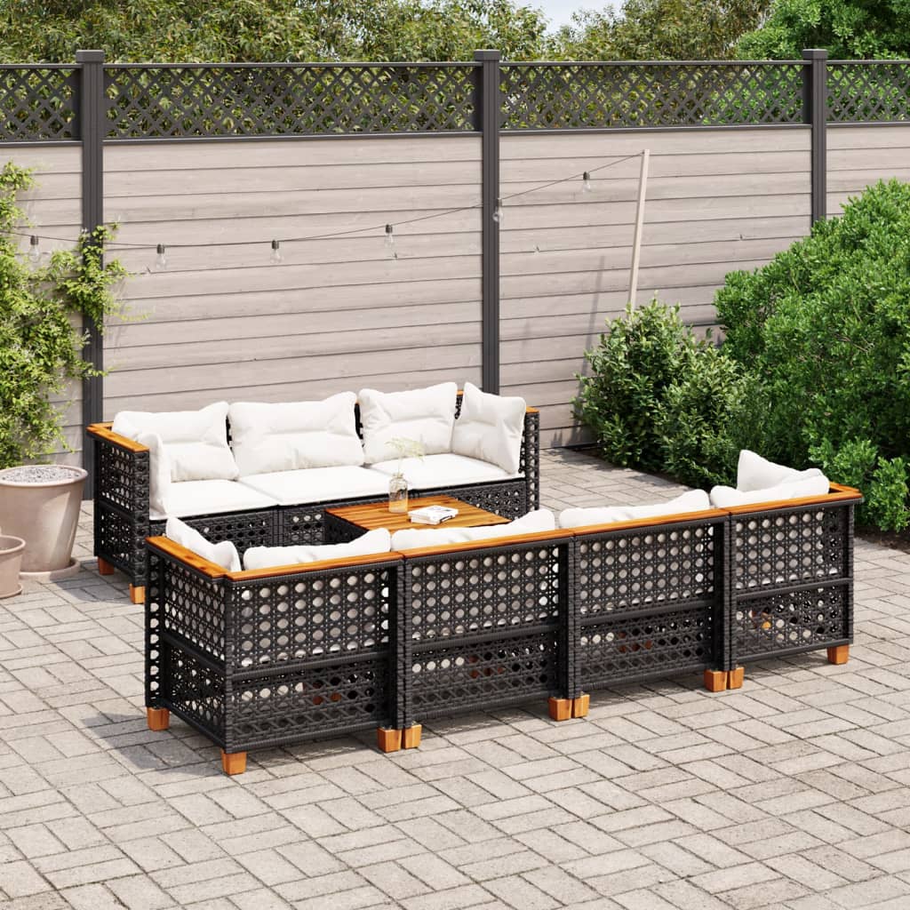 vidaXL 8-Piece Poly Rattan Lounge Set with Cushions Black