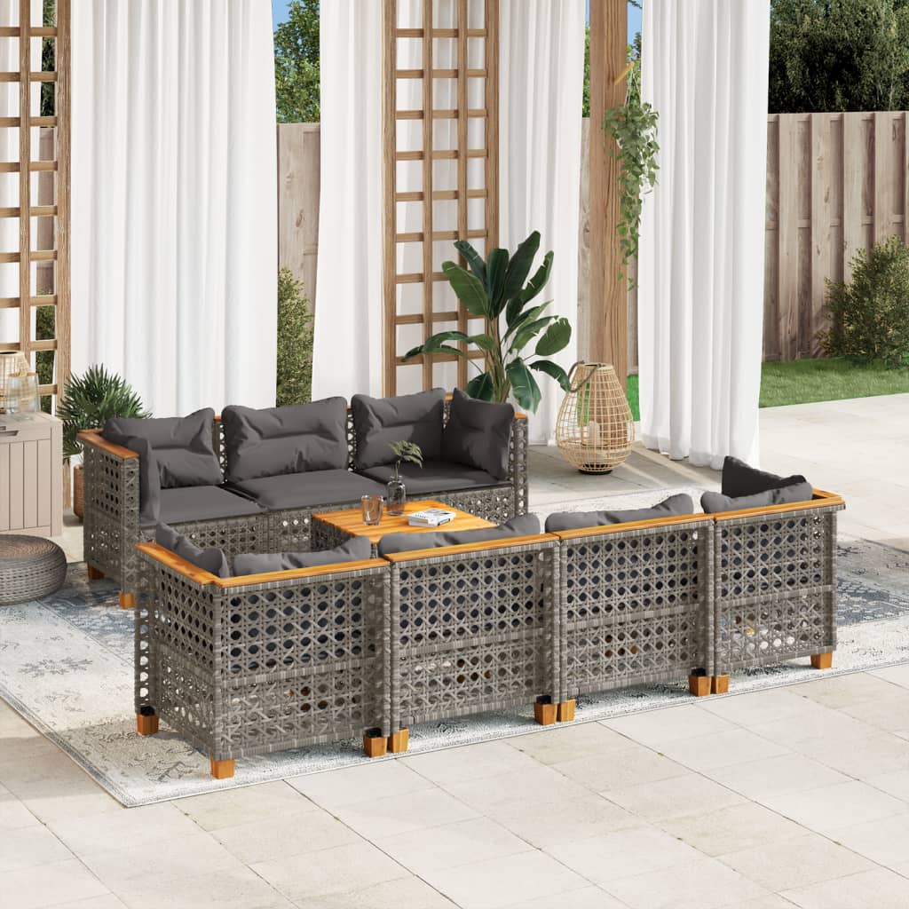 vidaXL 8-Piece Poly Rattan Lounge Set with Cushions Black