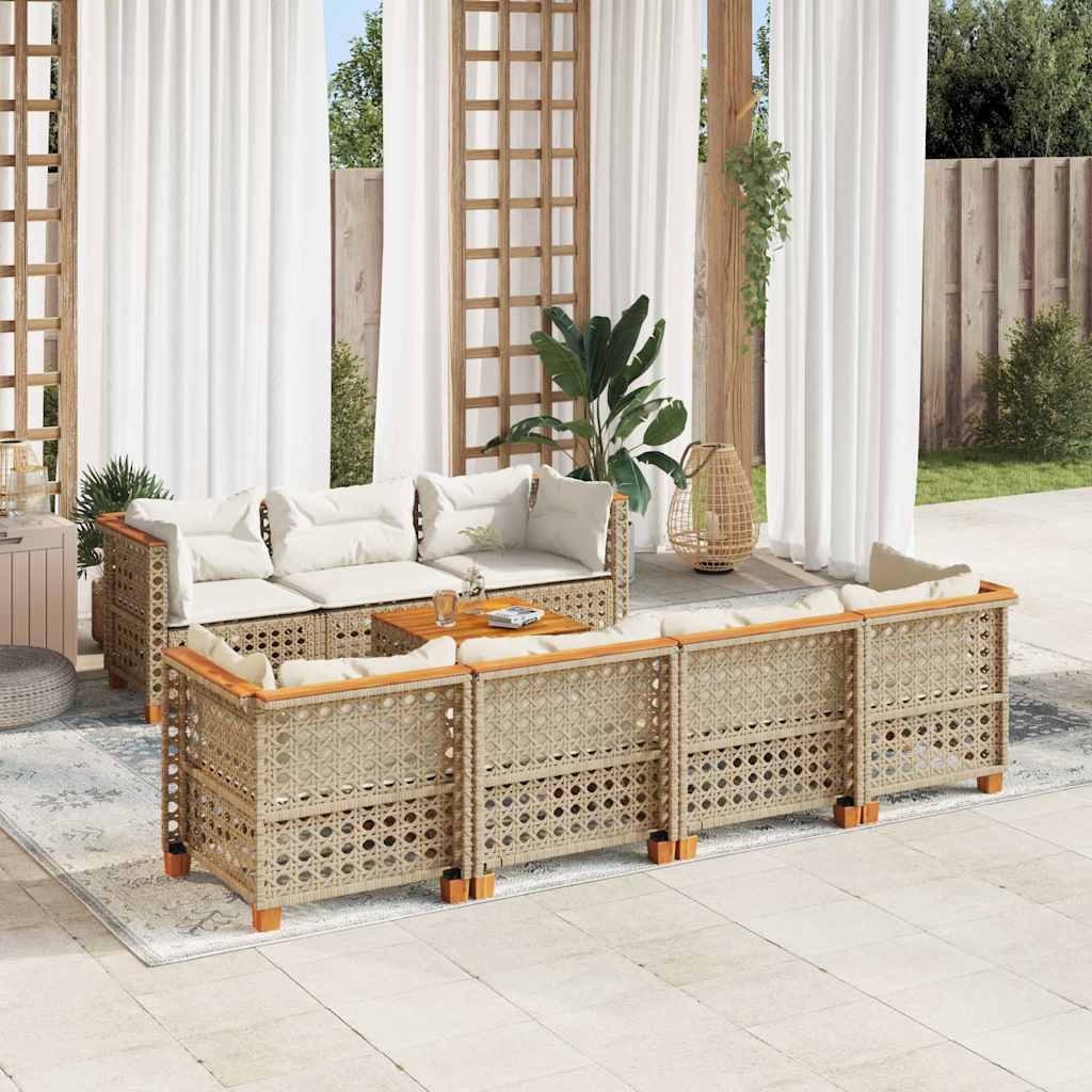 vidaXL 8-Piece Poly Rattan Lounge Set with Cushions Black