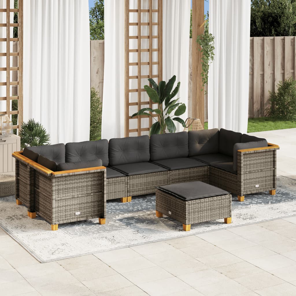 vidaXL 8-delige Loungeset met kussens poly rattan zwart