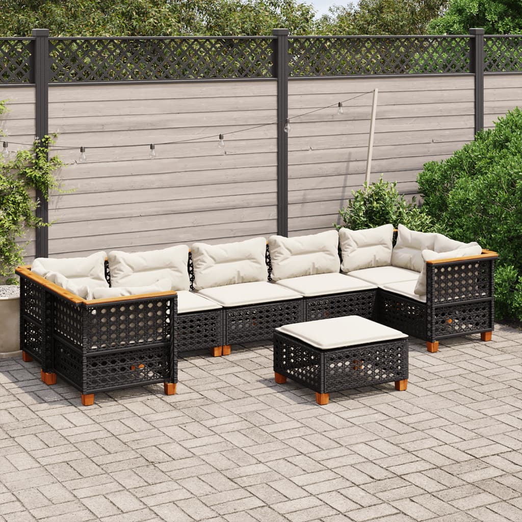 vidaXL 8-delige Loungeset met kussens poly rattan zwart