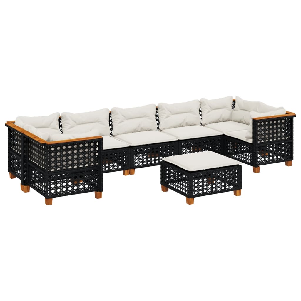 vidaXL 8-delige Loungeset met kussens poly rattan zwart