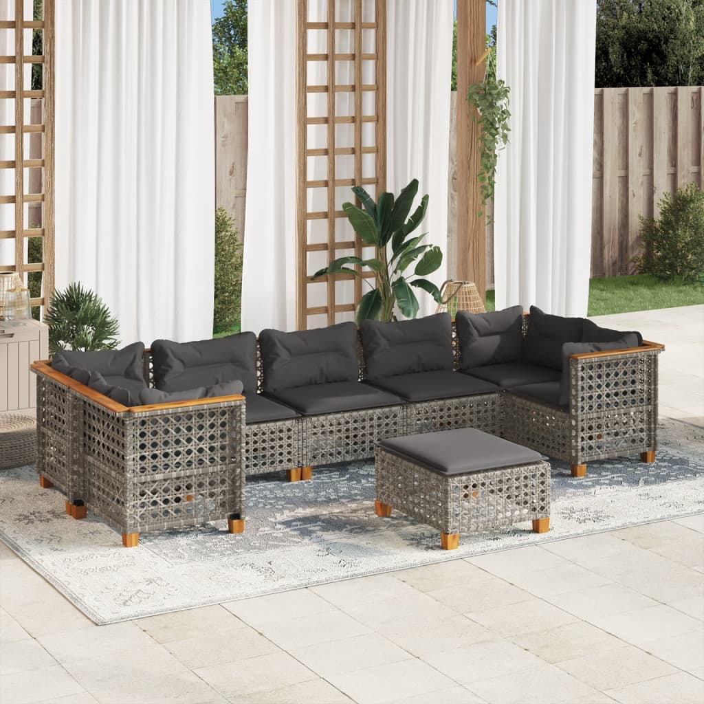 vidaXL 8-delige Loungeset met kussens poly rattan zwart
