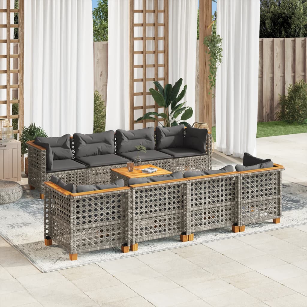 vidaXL 9-delige Loungeset met kussens poly rattan zwart