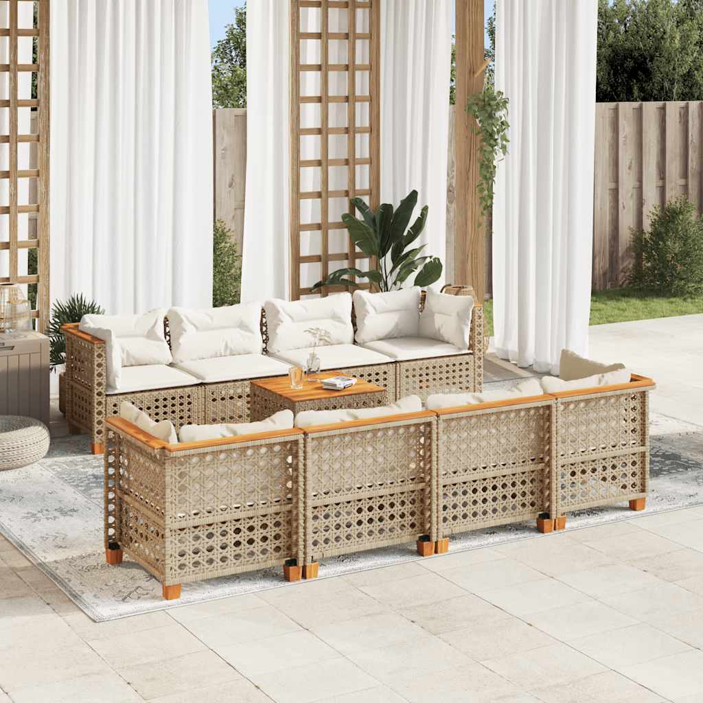 vidaXL 9-delige Loungeset met kussens poly rattan zwart