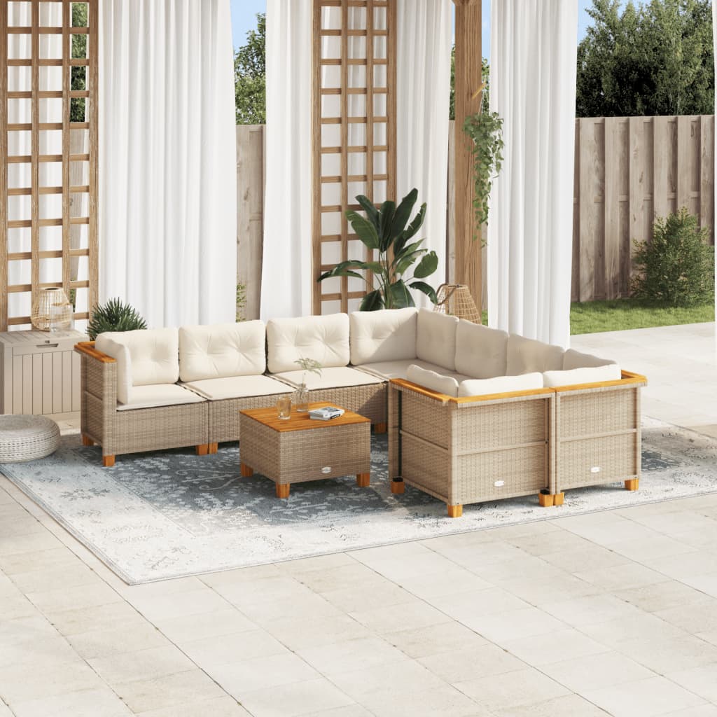 vidaXL 9-delige Loungeset met kussens poly rattan zwart