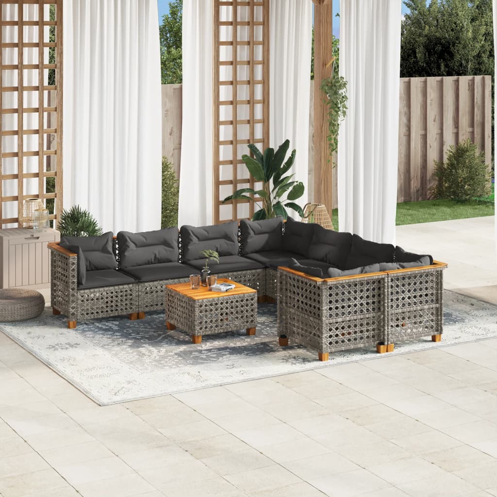 vidaXL 9-delige Loungeset met kussens poly rattan zwart