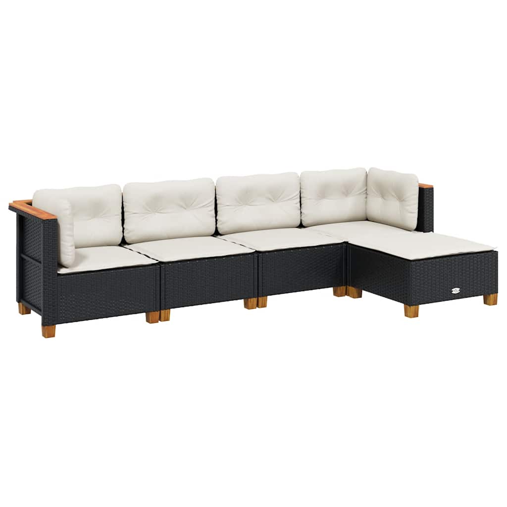 vidaXL 5-delige Loungeset met kussens poly rattan zwart