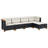 vidaXL 5-delige Loungeset met kussens poly rattan zwart