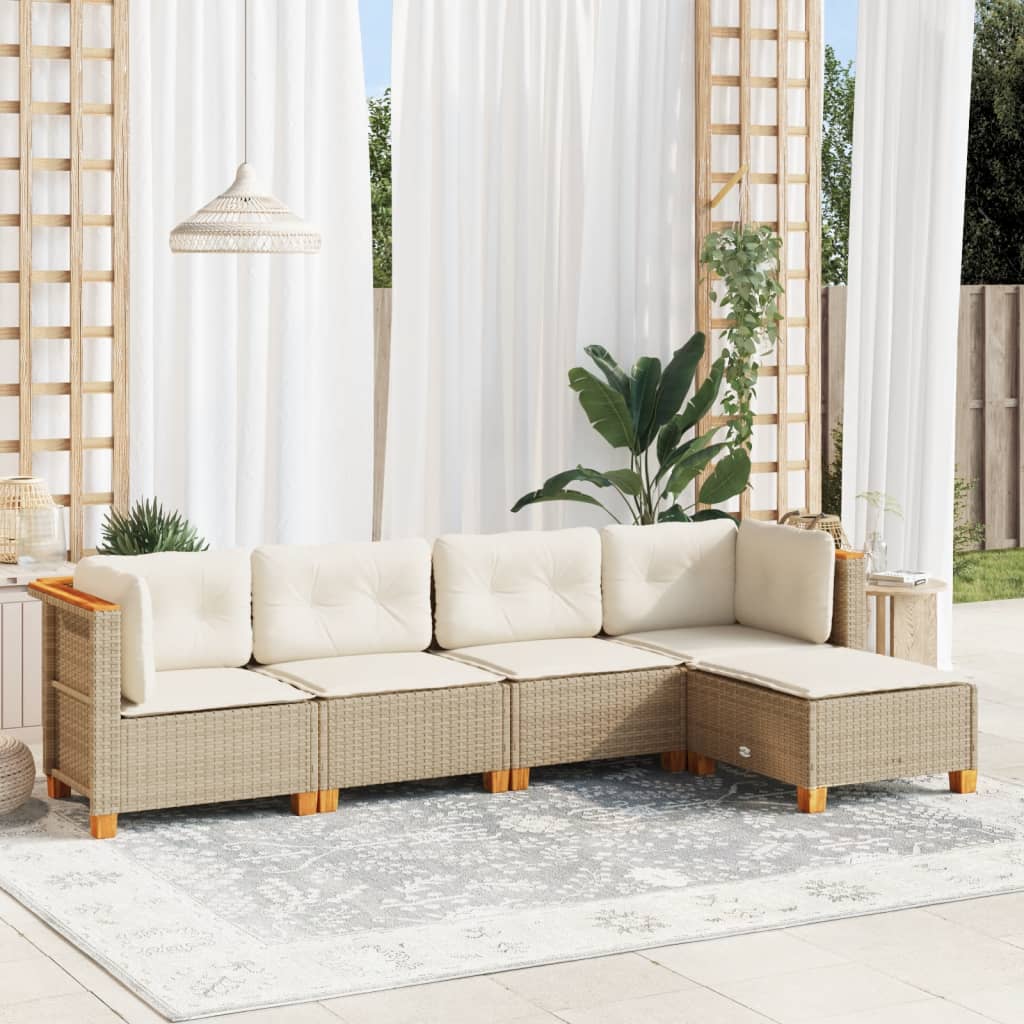 vidaXL 5-delige Loungeset met kussens poly rattan zwart
