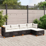 vidaXL 5-delige Loungeset met kussens poly rattan zwart