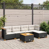 vidaXL 5-delige Loungeset met kussens poly rattan zwart