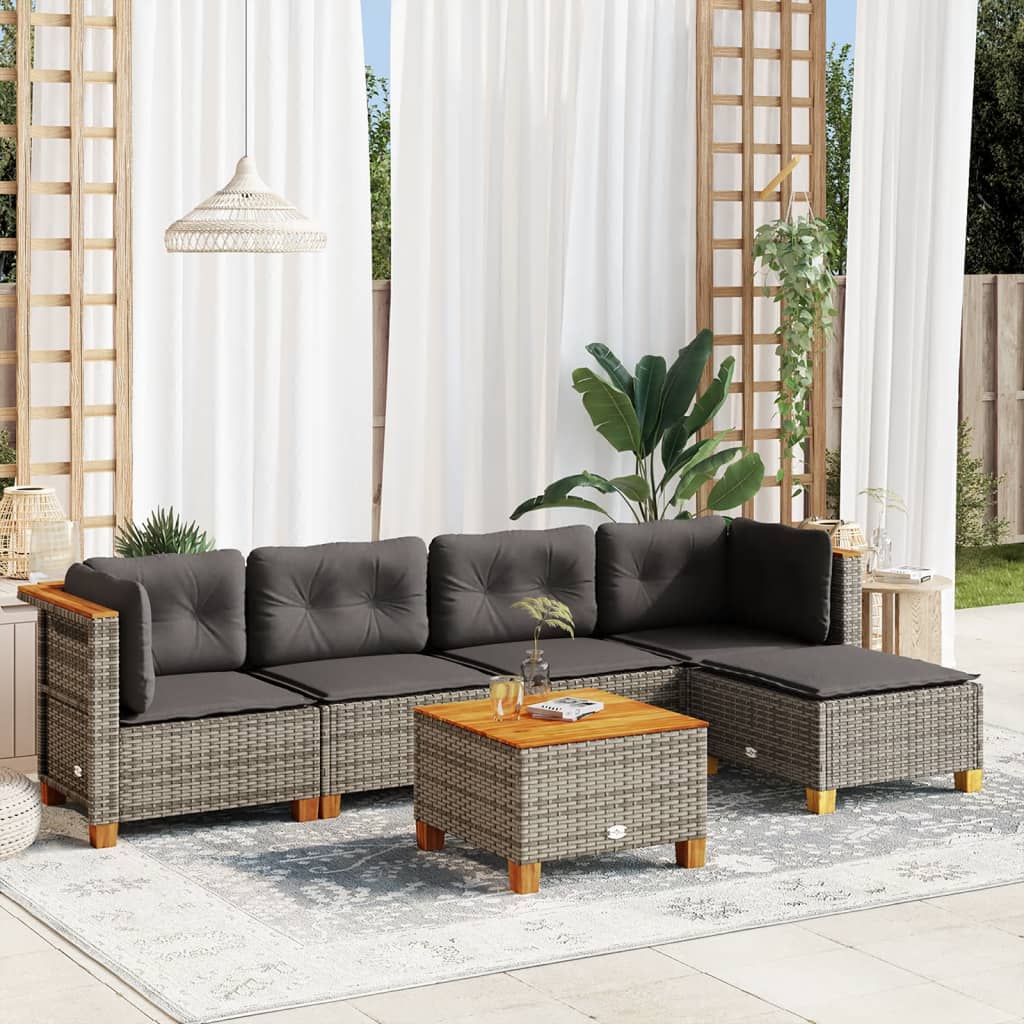 vidaXL 5-delige Loungeset met kussens poly rattan zwart