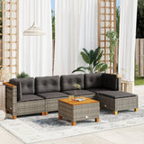 vidaXL 5-delige Loungeset met kussens poly rattan zwart