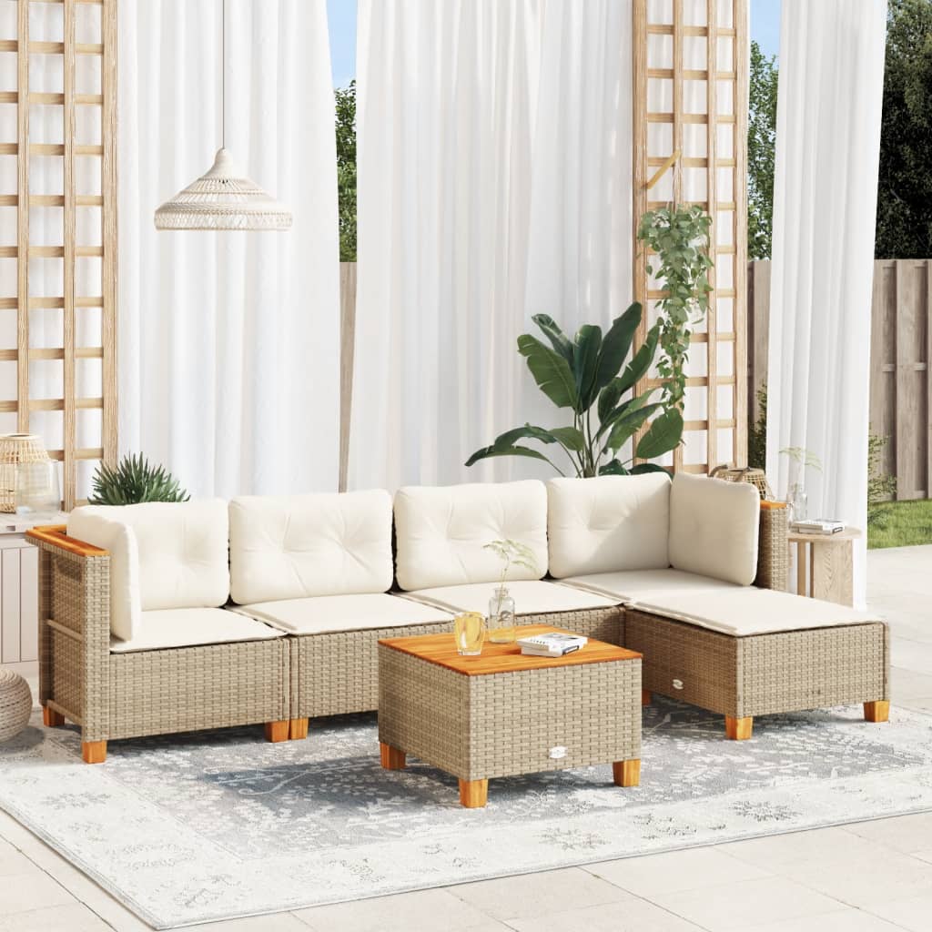 vidaXL 5-delige Loungeset met kussens poly rattan zwart