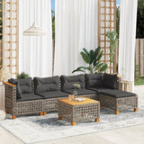 vidaXL 5-delige Loungeset met kussens poly rattan zwart