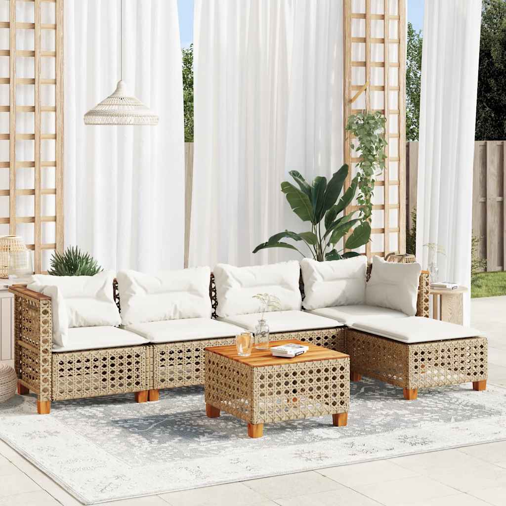 vidaXL 5-delige Loungeset met kussens poly rattan zwart