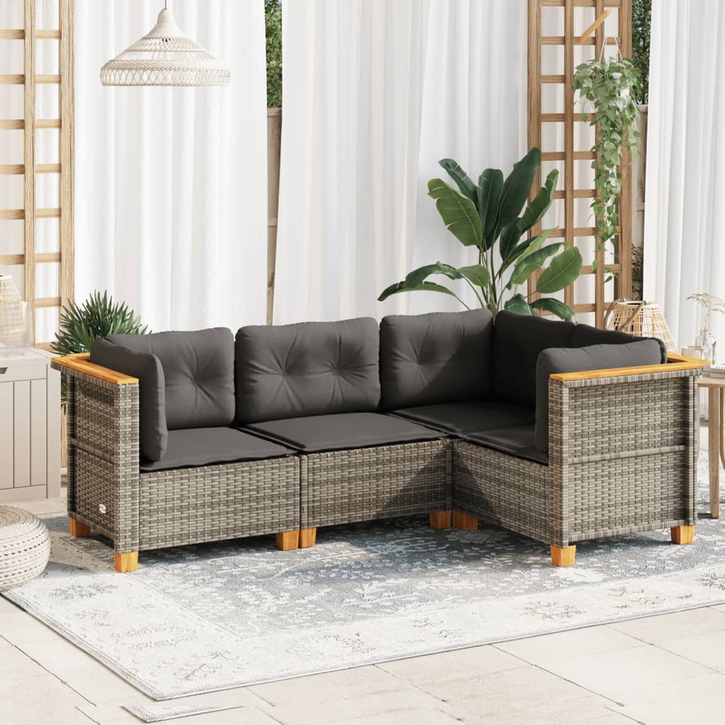 vidaXL 4-delige Loungeset met kussens poly rattan zwart