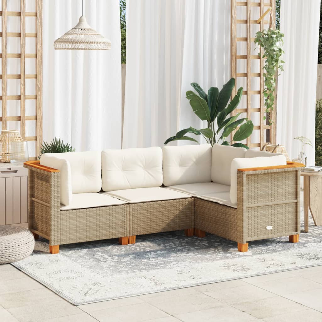vidaXL 4-delige Loungeset met kussens poly rattan zwart