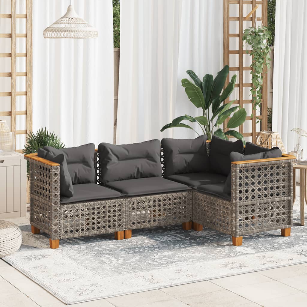 vidaXL 4-delige Loungeset met kussens poly rattan zwart