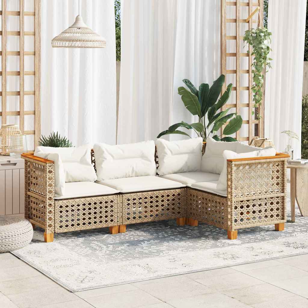 vidaXL 4-delige Loungeset met kussens poly rattan zwart