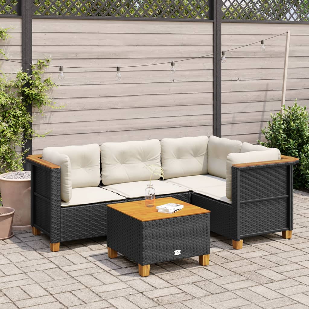 vidaXL 4-delige Loungeset met kussens poly rattan zwart