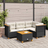 vidaXL 4-delige Loungeset met kussens poly rattan zwart