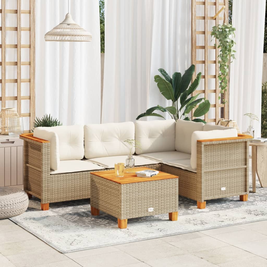 vidaXL 4-delige Loungeset met kussens poly rattan zwart