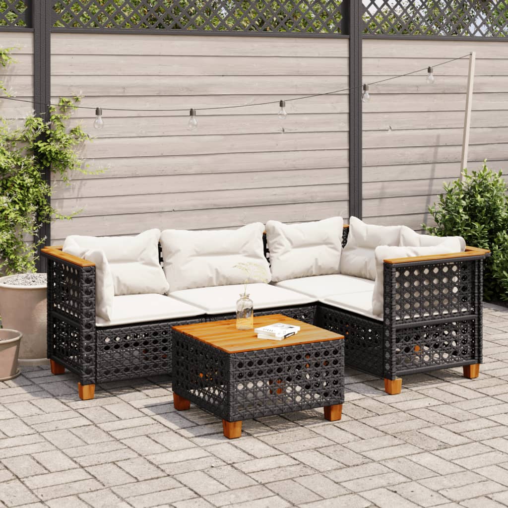 vidaXL 4-delige Loungeset met kussens poly rattan zwart