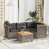 vidaXL 4-delige Loungeset met kussens poly rattan zwart
