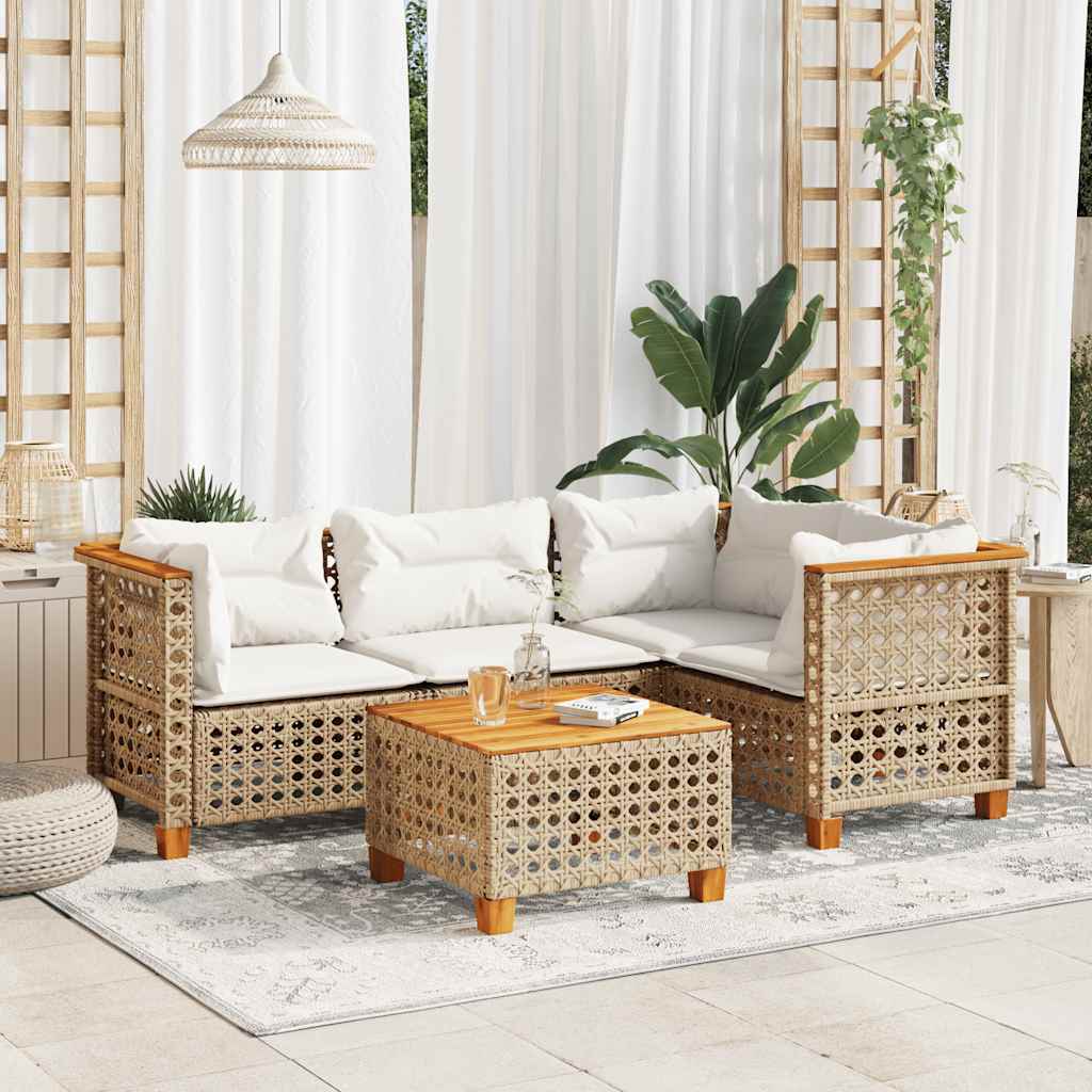 vidaXL 4-delige Loungeset met kussens poly rattan zwart