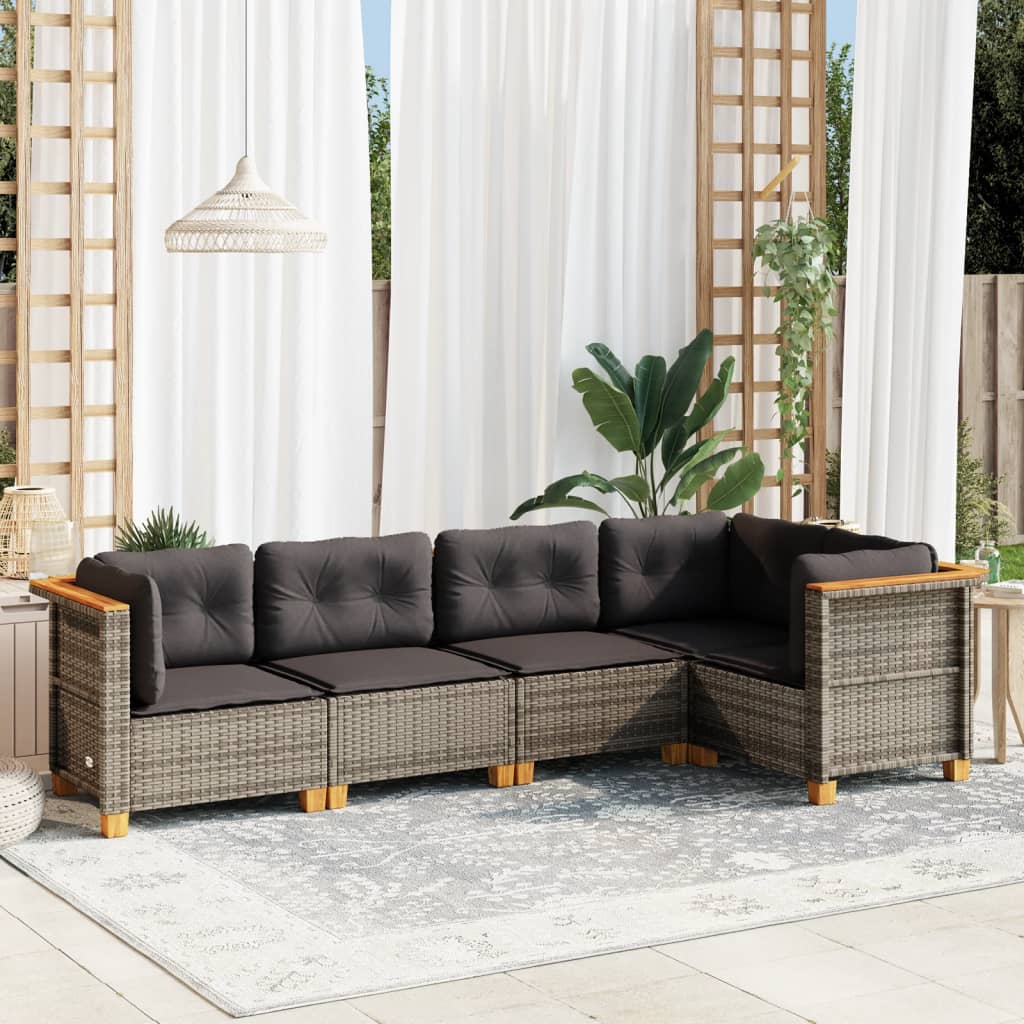 vidaXL 5-delige Loungeset met kussens poly rattan zwart
