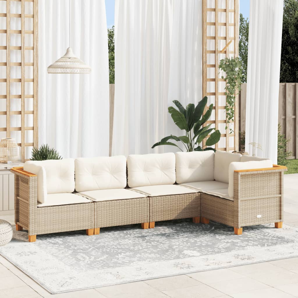 vidaXL 5-delige Loungeset met kussens poly rattan zwart