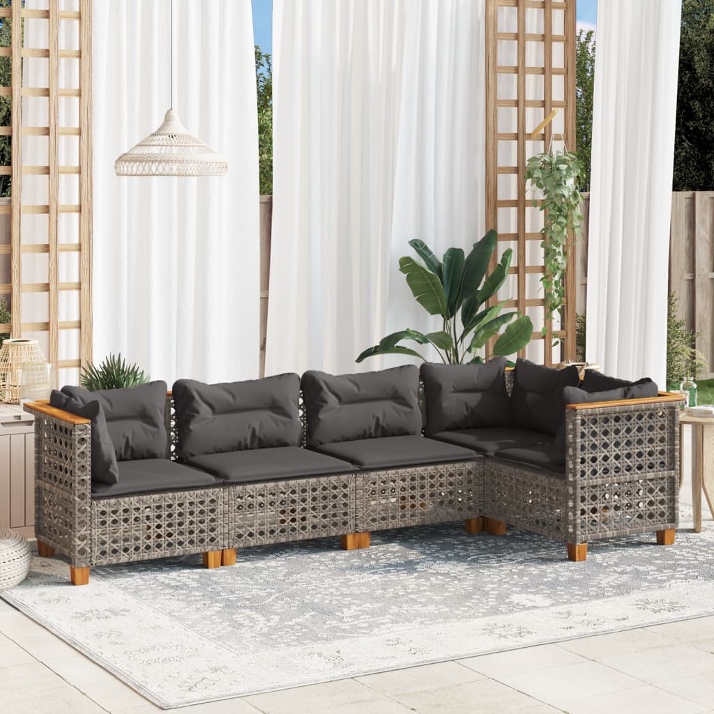 vidaXL 5-delige Loungeset met kussens poly rattan zwart