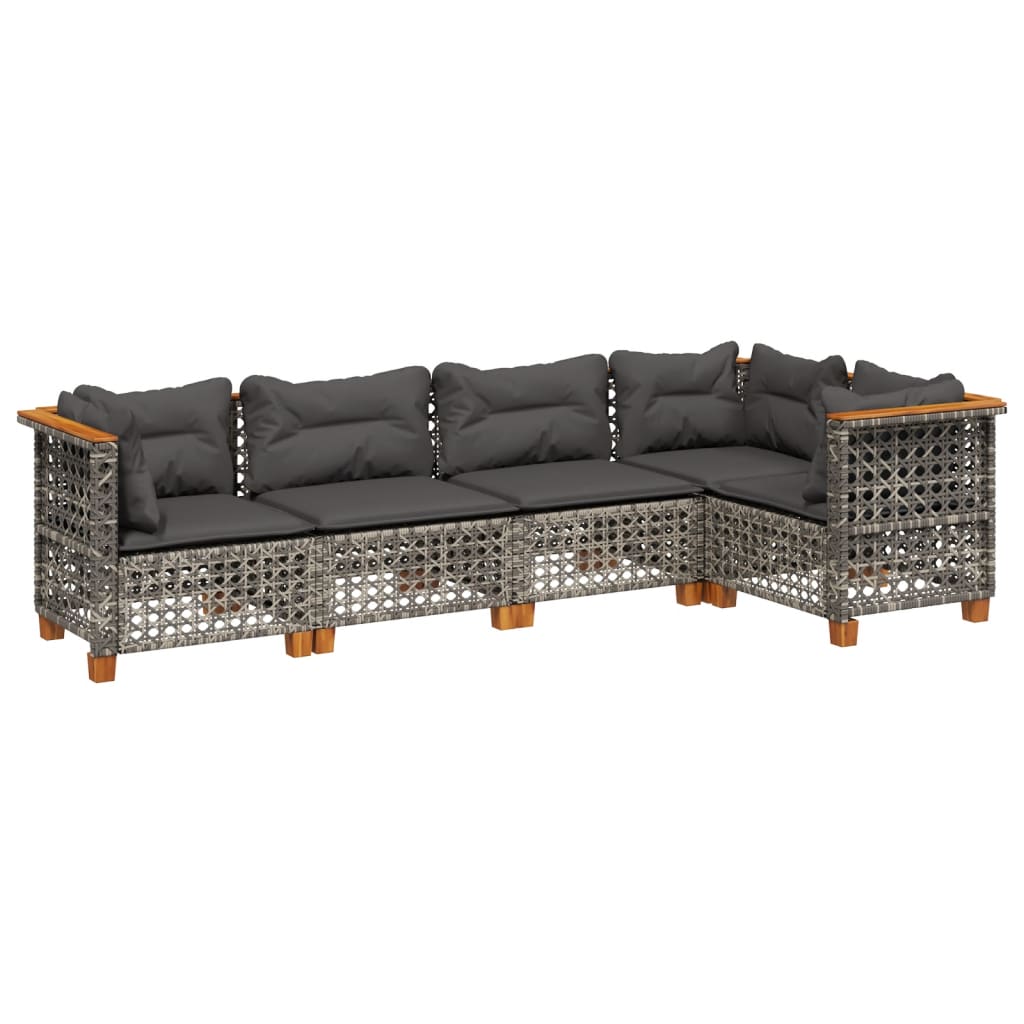 vidaXL 5-delige Loungeset met kussens poly rattan zwart
