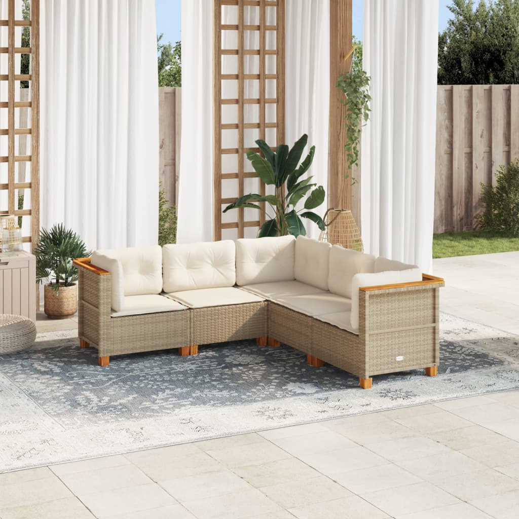 vidaXL 5-delige Loungeset met kussens poly rattan zwart