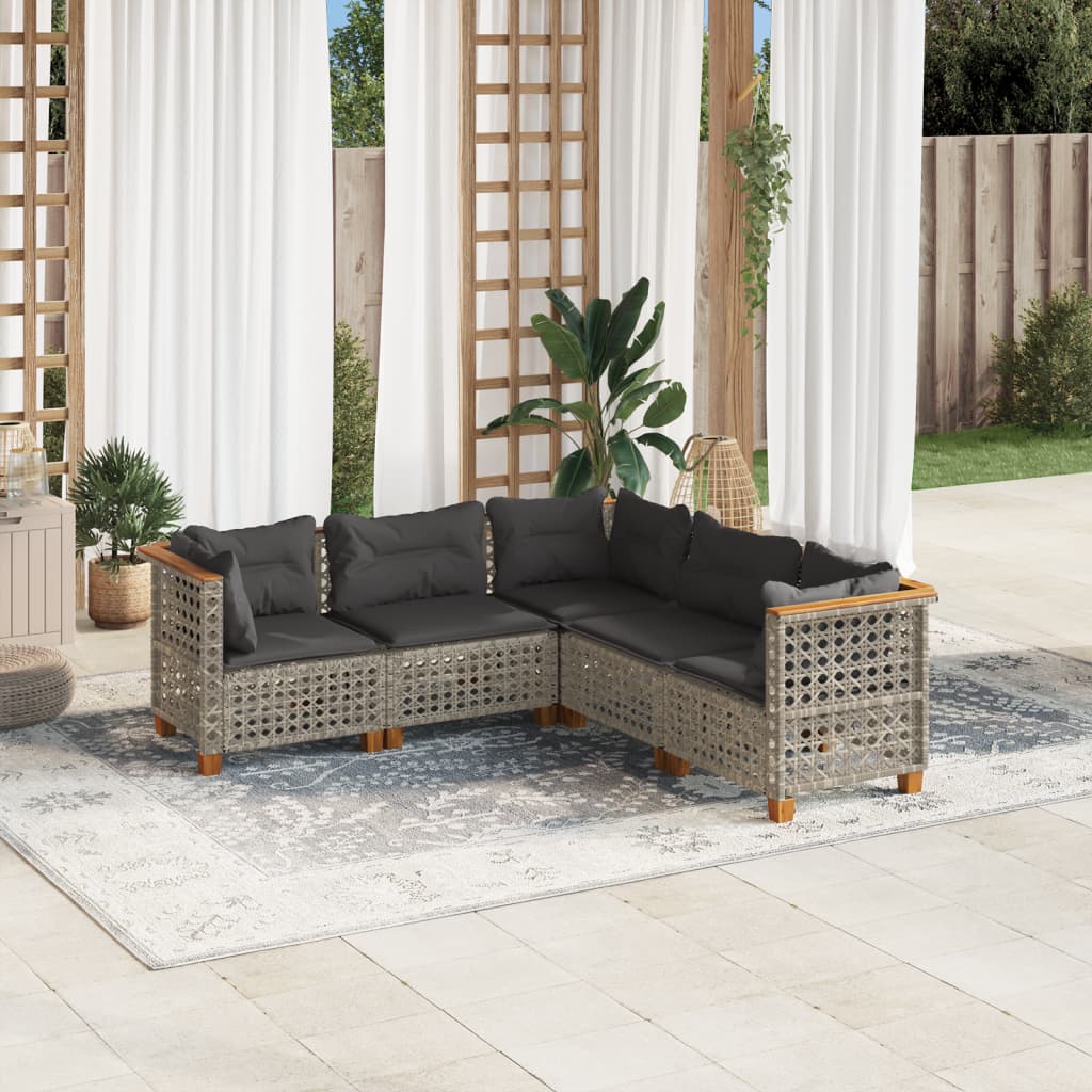 vidaXL 5-delige Loungeset met kussens poly rattan zwart