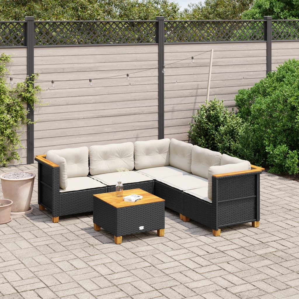 vidaXL 5-delige Loungeset met kussens poly rattan zwart