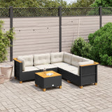 vidaXL 5-delige Loungeset met kussens poly rattan zwart