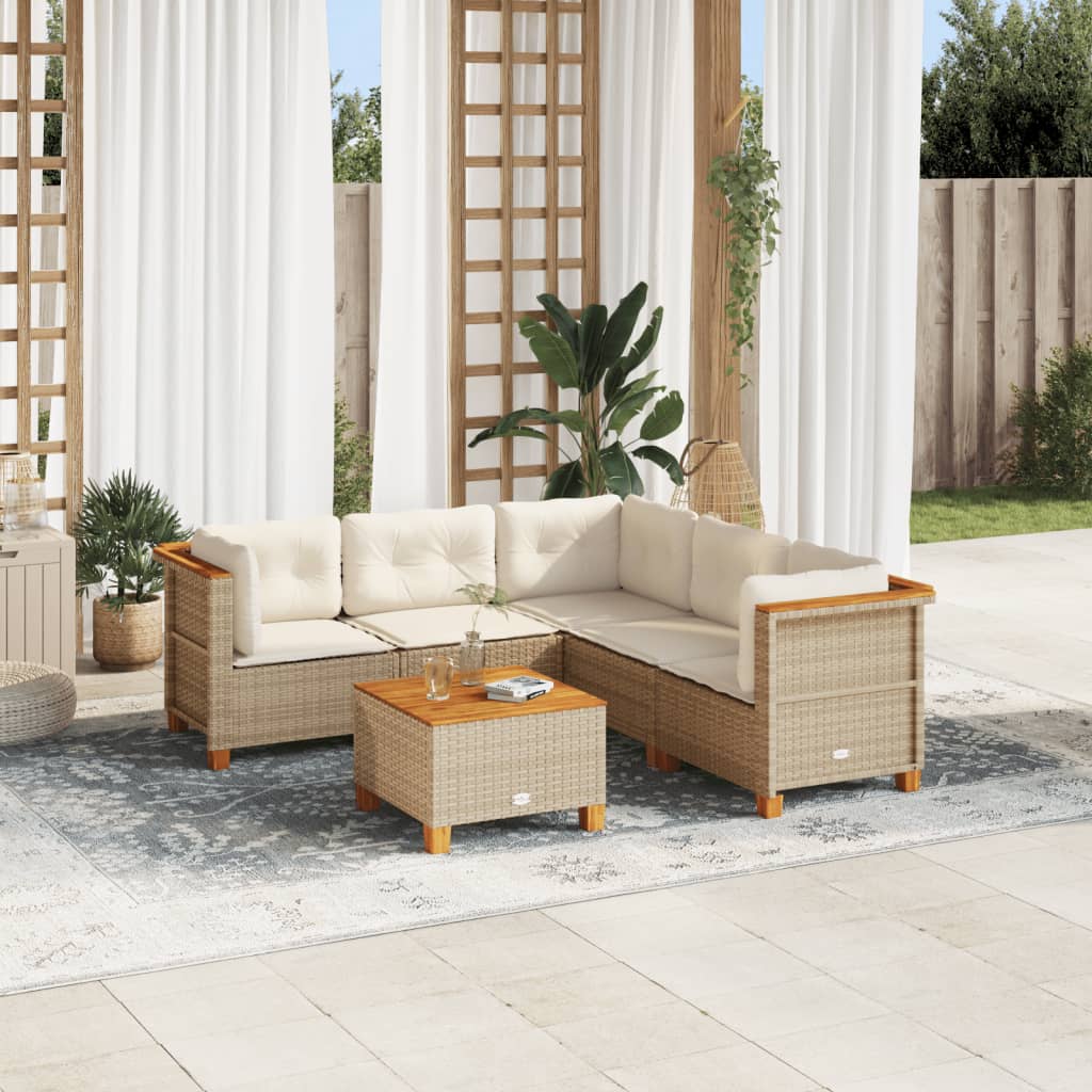vidaXL 5-delige Loungeset met kussens poly rattan zwart