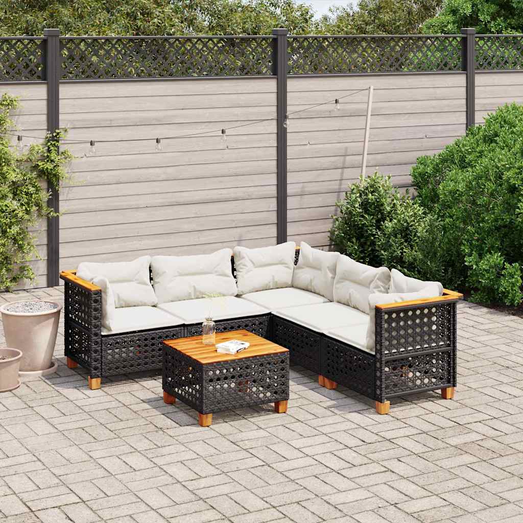 vidaXL 5-delige Loungeset met kussens poly rattan zwart