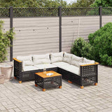 vidaXL 5-delige Loungeset met kussens poly rattan zwart