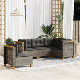 vidaXL 5-delige Loungeset met kussens poly rattan zwart